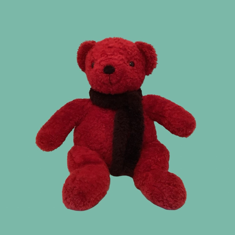 Pottery Barn Fuzzy Soft Plush Stuffed Teddy Bear Red with Black Scarf 14" Toy